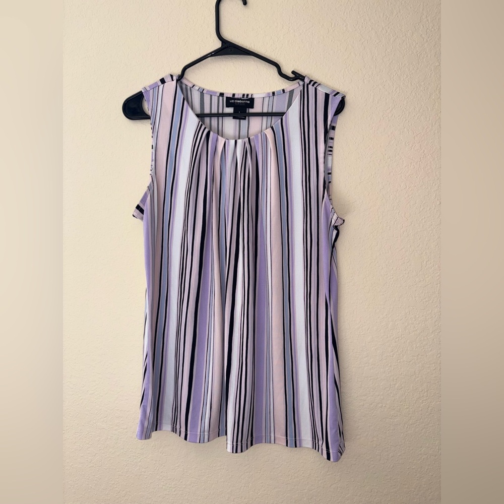 Liz Claiborne Women's Multi-Striped Sleeveless Blouse - Purple, White, Black